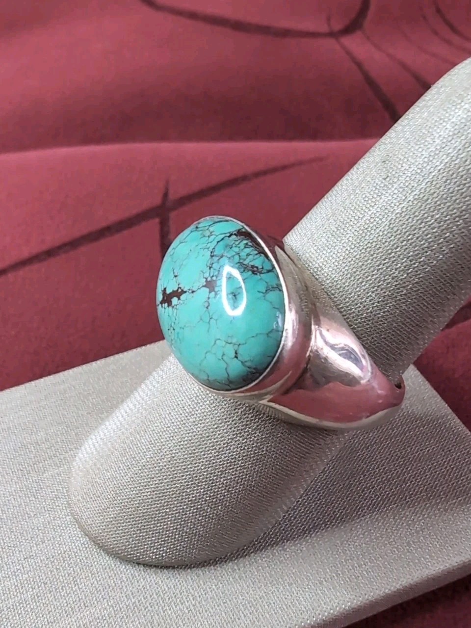 Statement Turquoise 925 Sterling Silver Dome Style Band Size 9