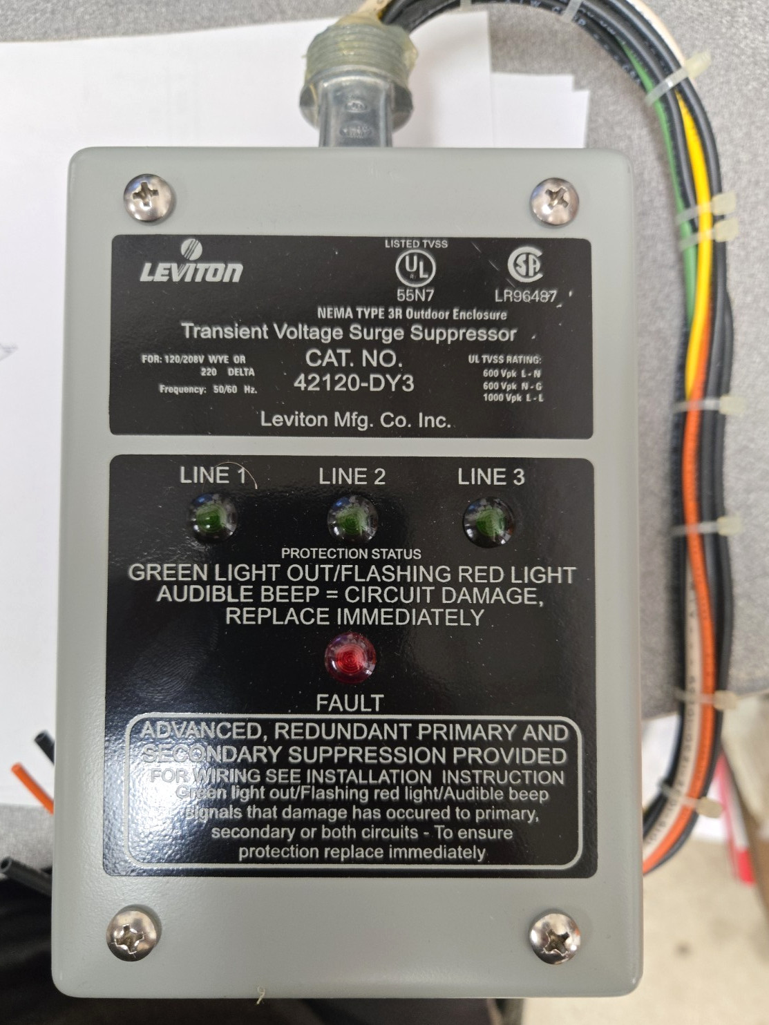 LEVITON 42120-DY3 TRANSIENT VOLTAGE SURGE SUPPRESSOR SPD MULTI-PHASE **NEW**