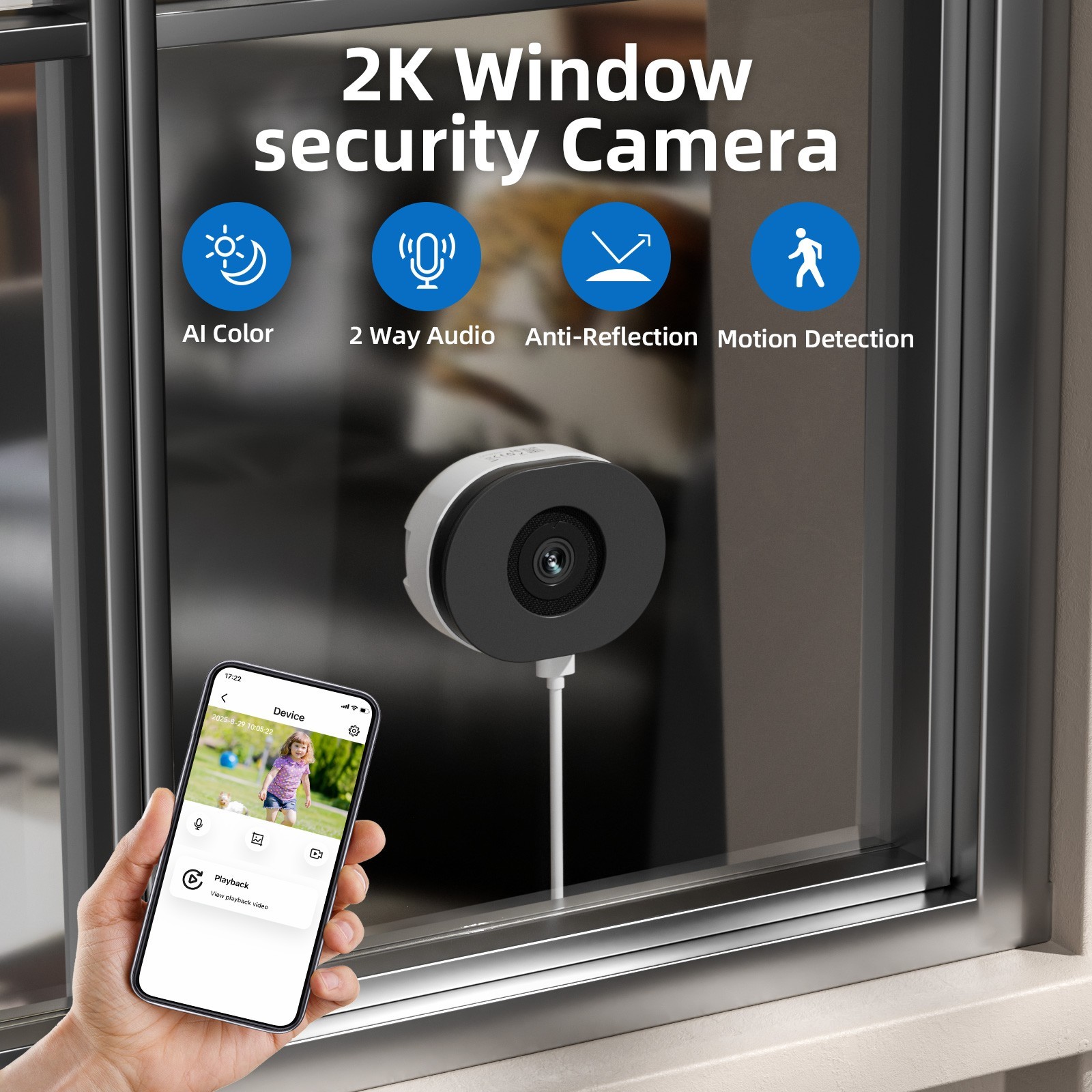 4MP 2.5K Wireless Window Camera Security Camera Color Night Vision 5G&2.4G WIFI