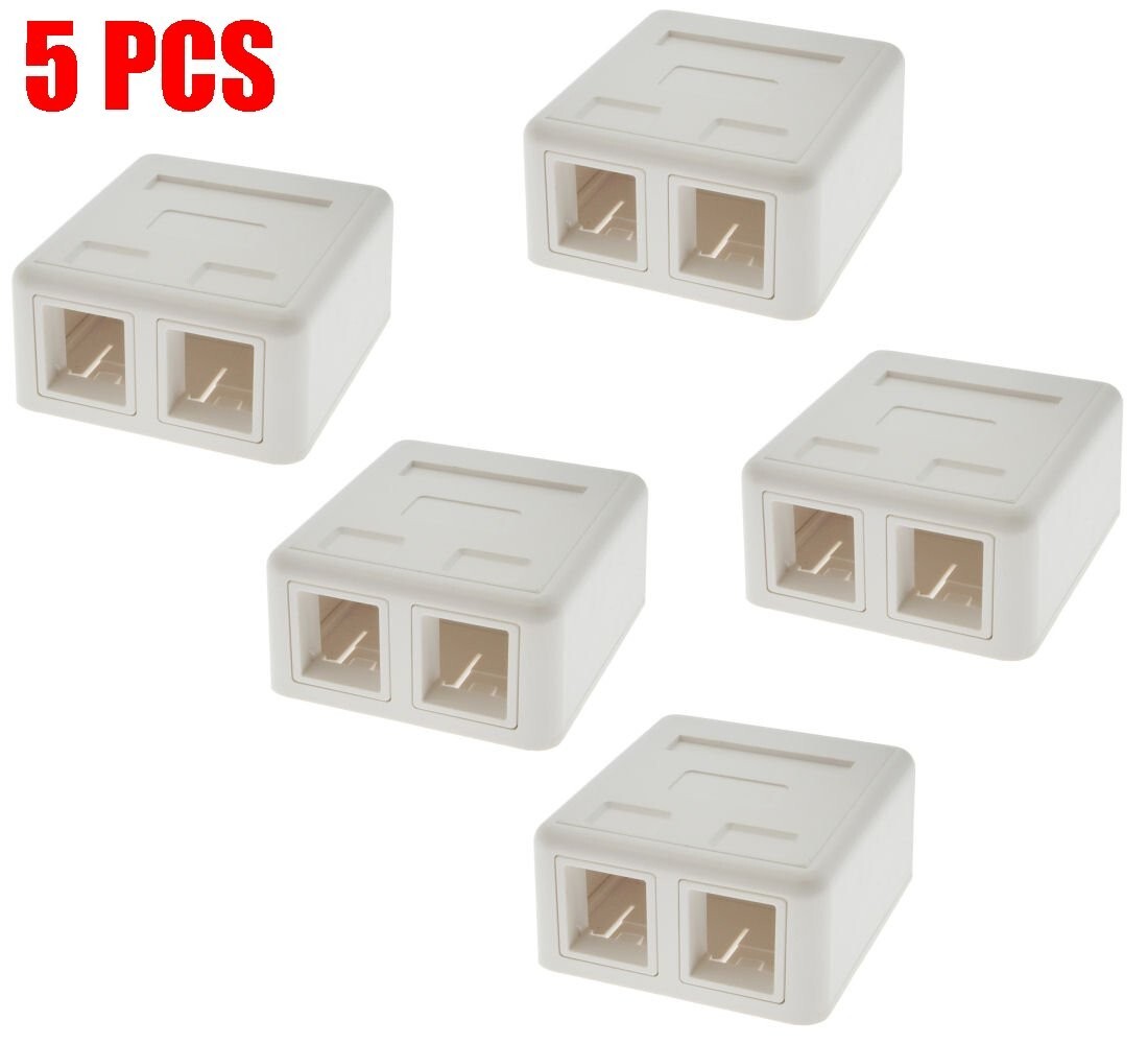 5x 2 Port Blank RJ45 CAT Network Surface Wall Mount Box For Insert Keystone Jack