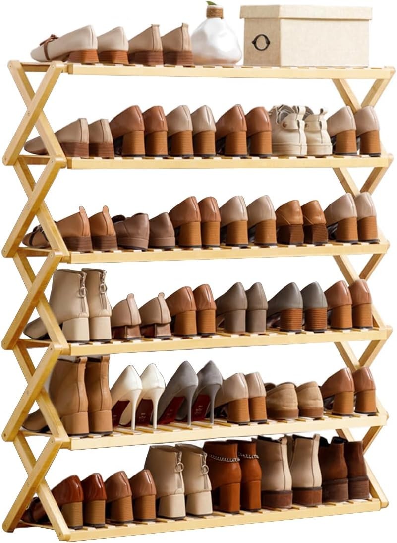 6-Tier Bamboo Shoe Rack Organizer - Freestanding for Entryway, Hallway, Wardrobe