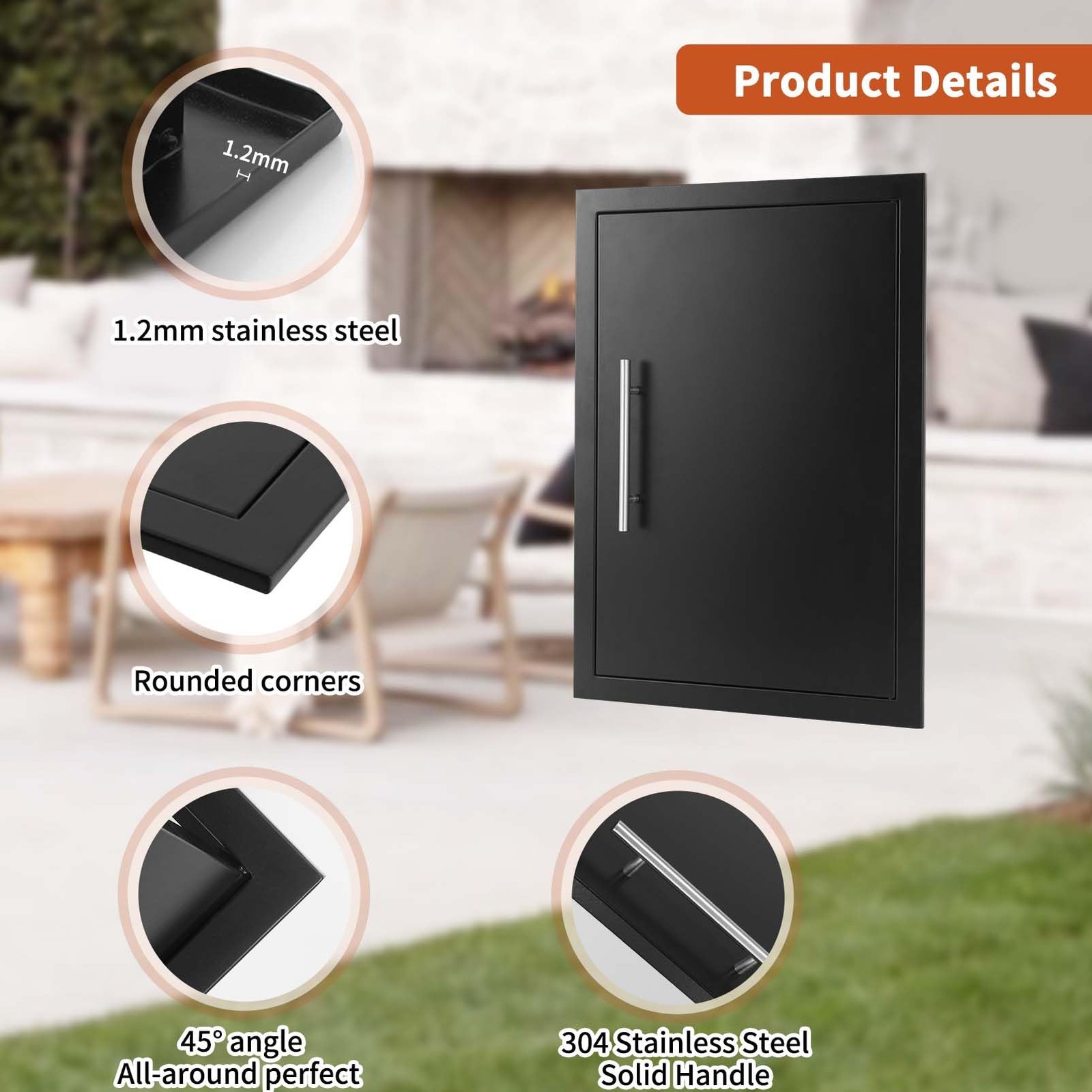 Outdoor Kitchen Doors 17" W X 24" H Single Doors 1.2mm Thickness Stainless St...