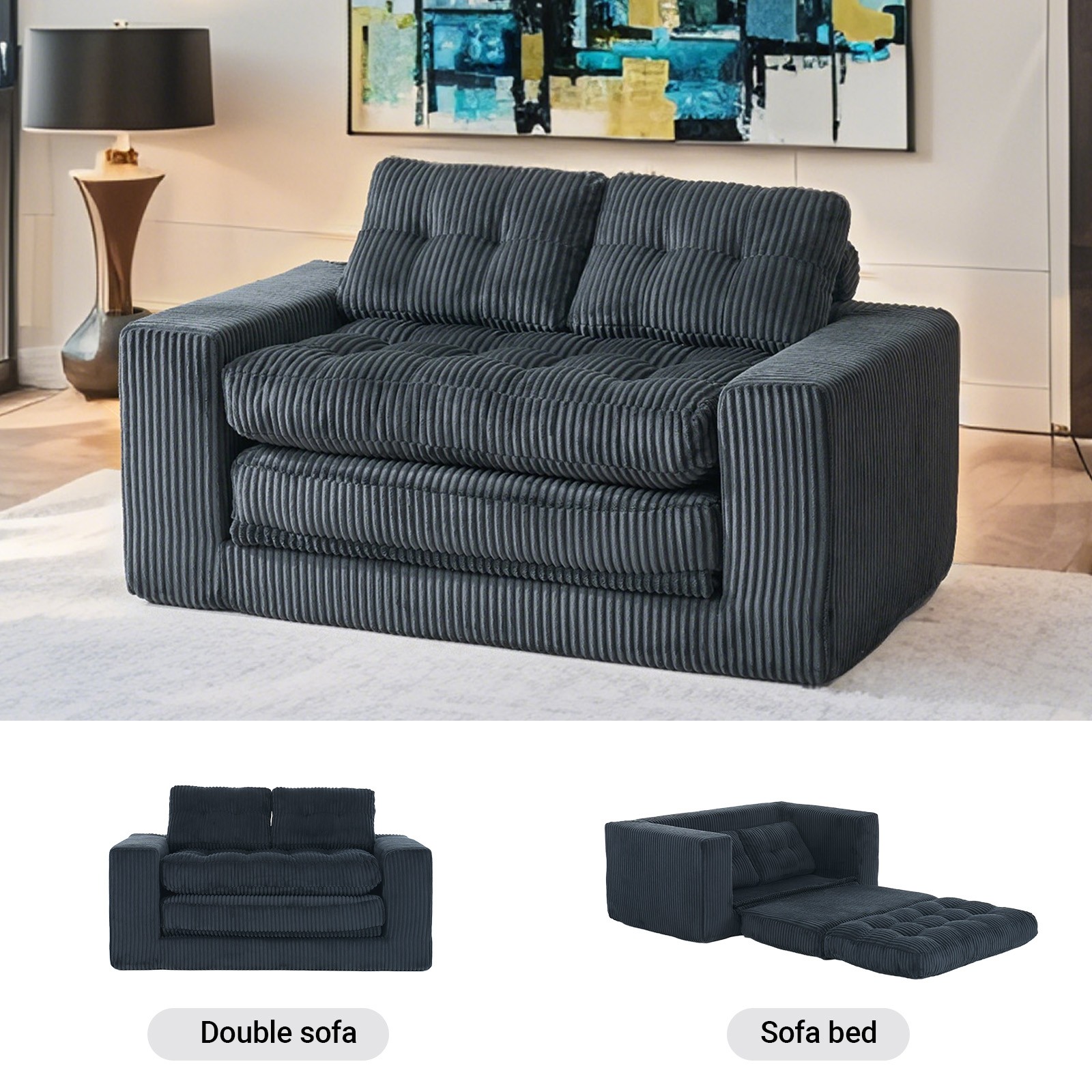 Loveseat Sofa Bed with Memory Foam & Steel Frame - No Assembly, Convertible