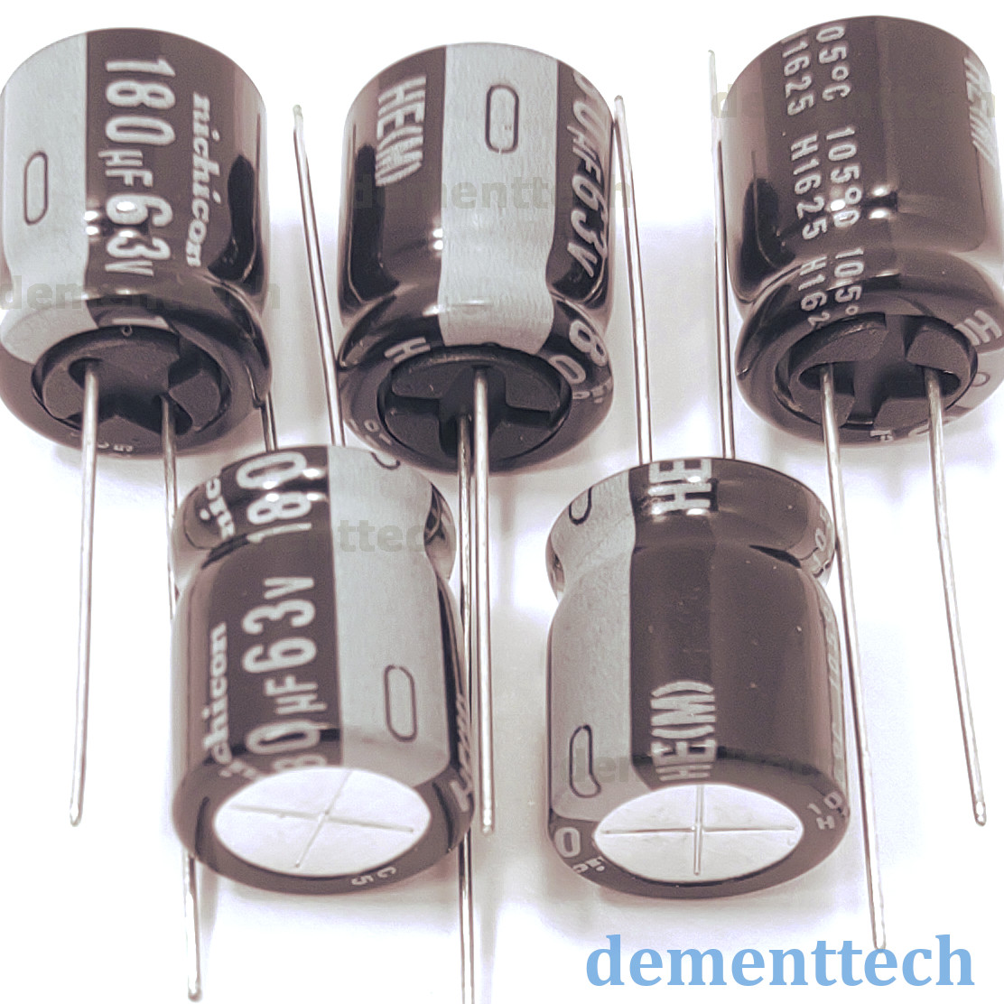 5x Nichicon HE 180uF 63V radial 105C Long Life capacitors High Endurance caps