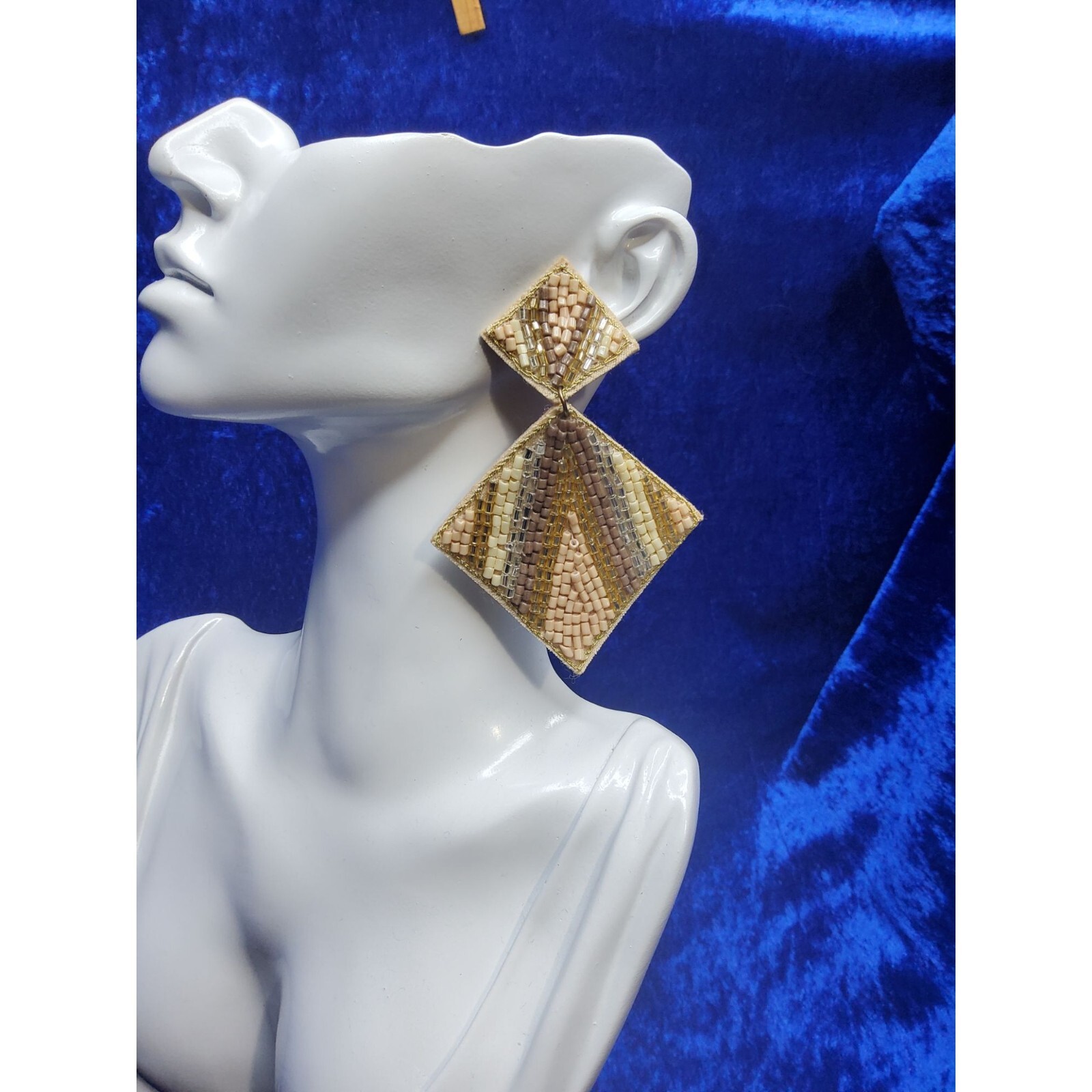 Vintage 3 Tier Lavender Beaded Drop Earrings with felt backing