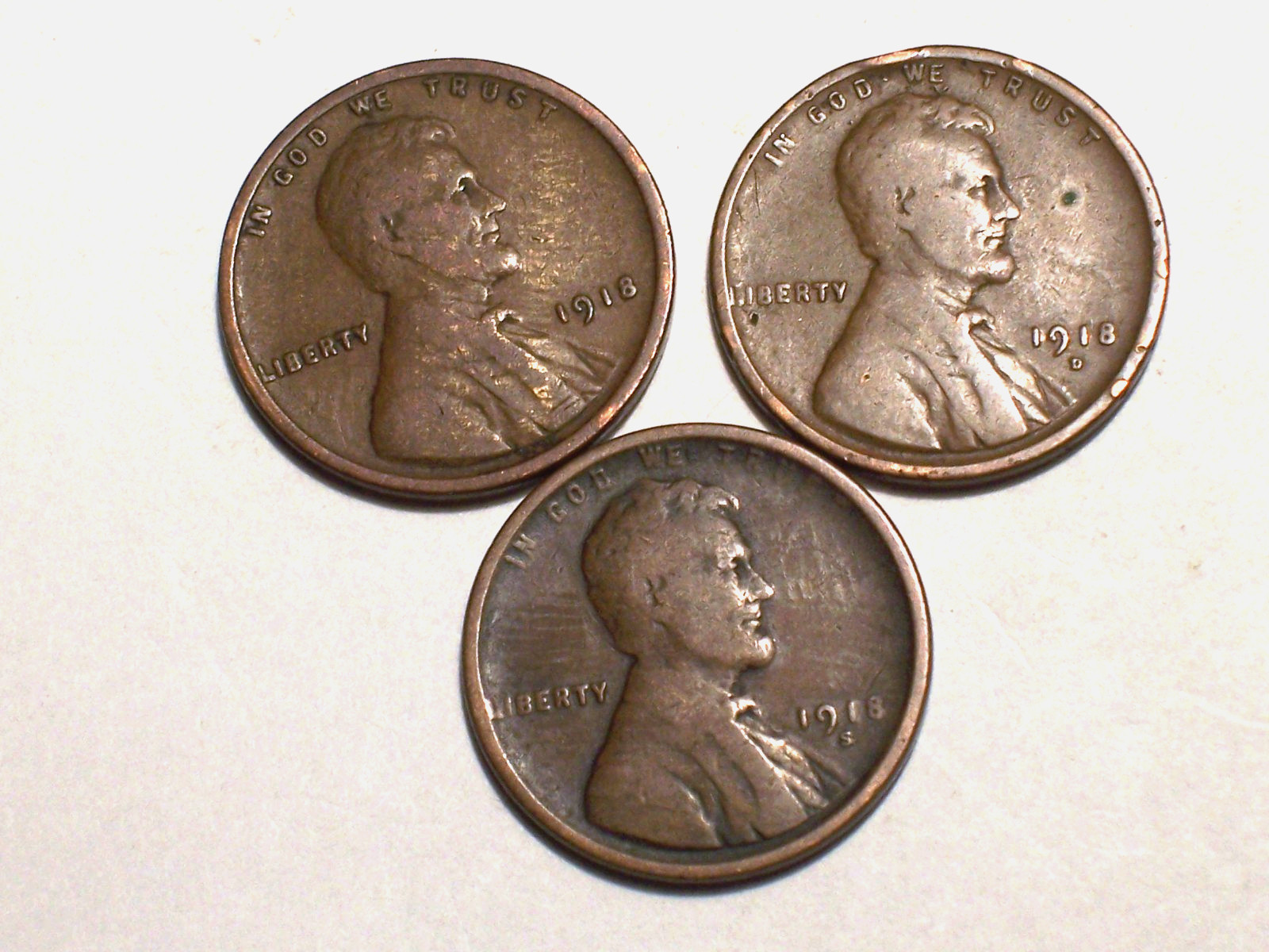 1918--P,D,&,S @  3 coin set of old Lincolns .!! 147