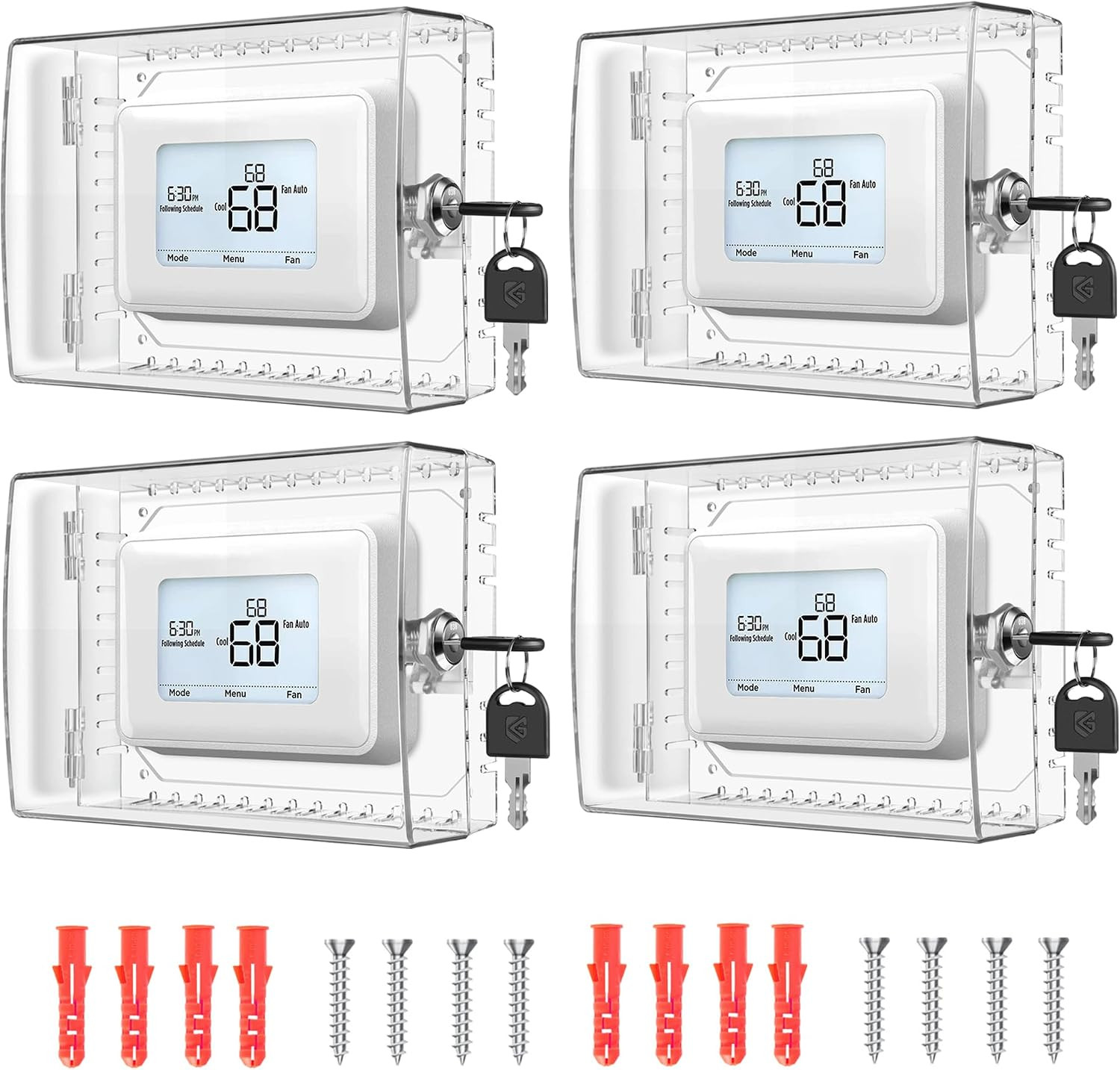 4 PCS Large Thermostat Lock Box Cover with Key, Clear Thermostat Cover with Lock
