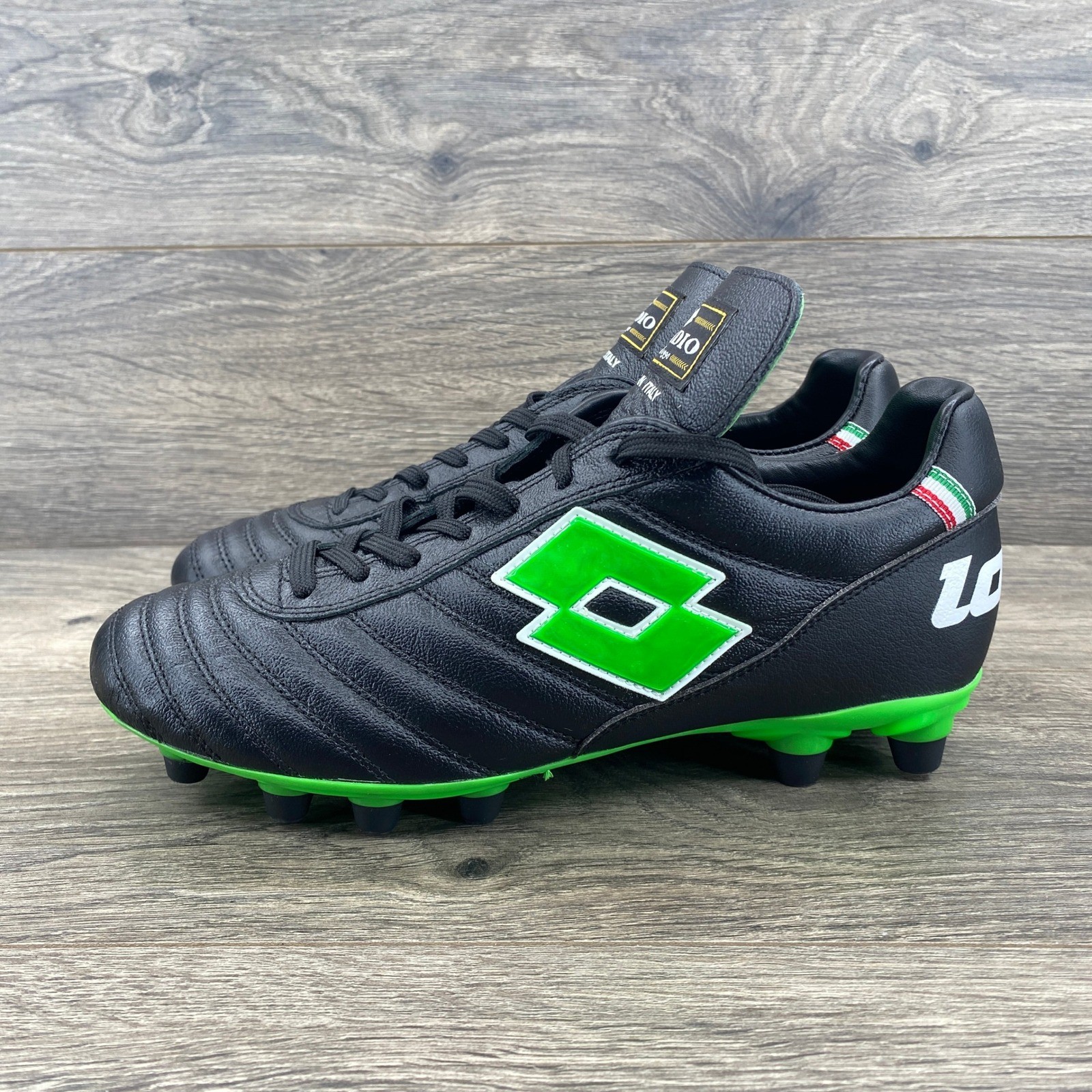 Lotto Stadio dal 1990 Mens Soccer Cleats Black Green Made in Italy Size 7 US