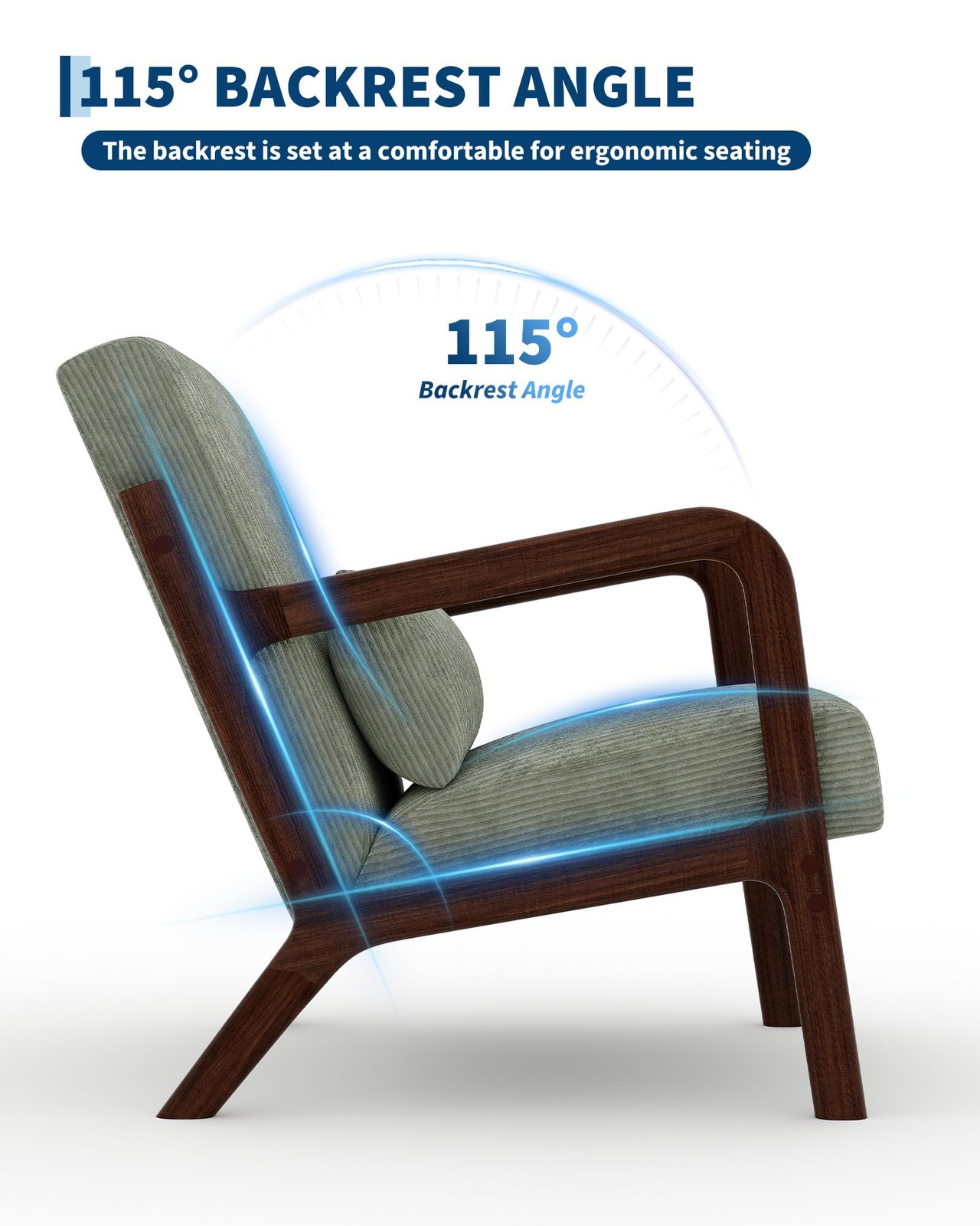 Modern Accent Chair, Mid-Century Corduroy Chair Lounge Armchair ,w/Lumbar Pillow
