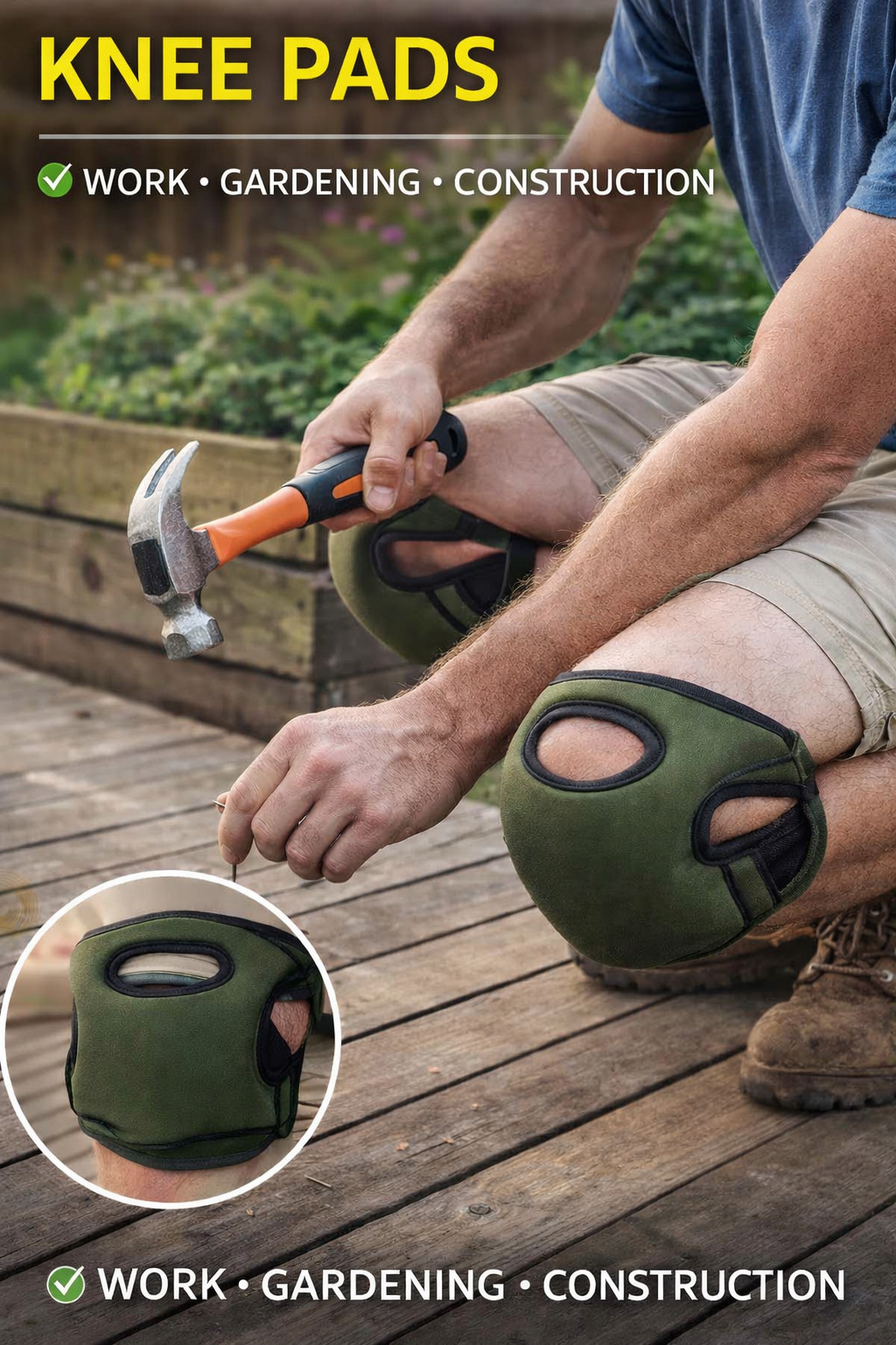 Knee Pads Protectors Pair Soft Neoprene Olive Green Work Gardening Sports