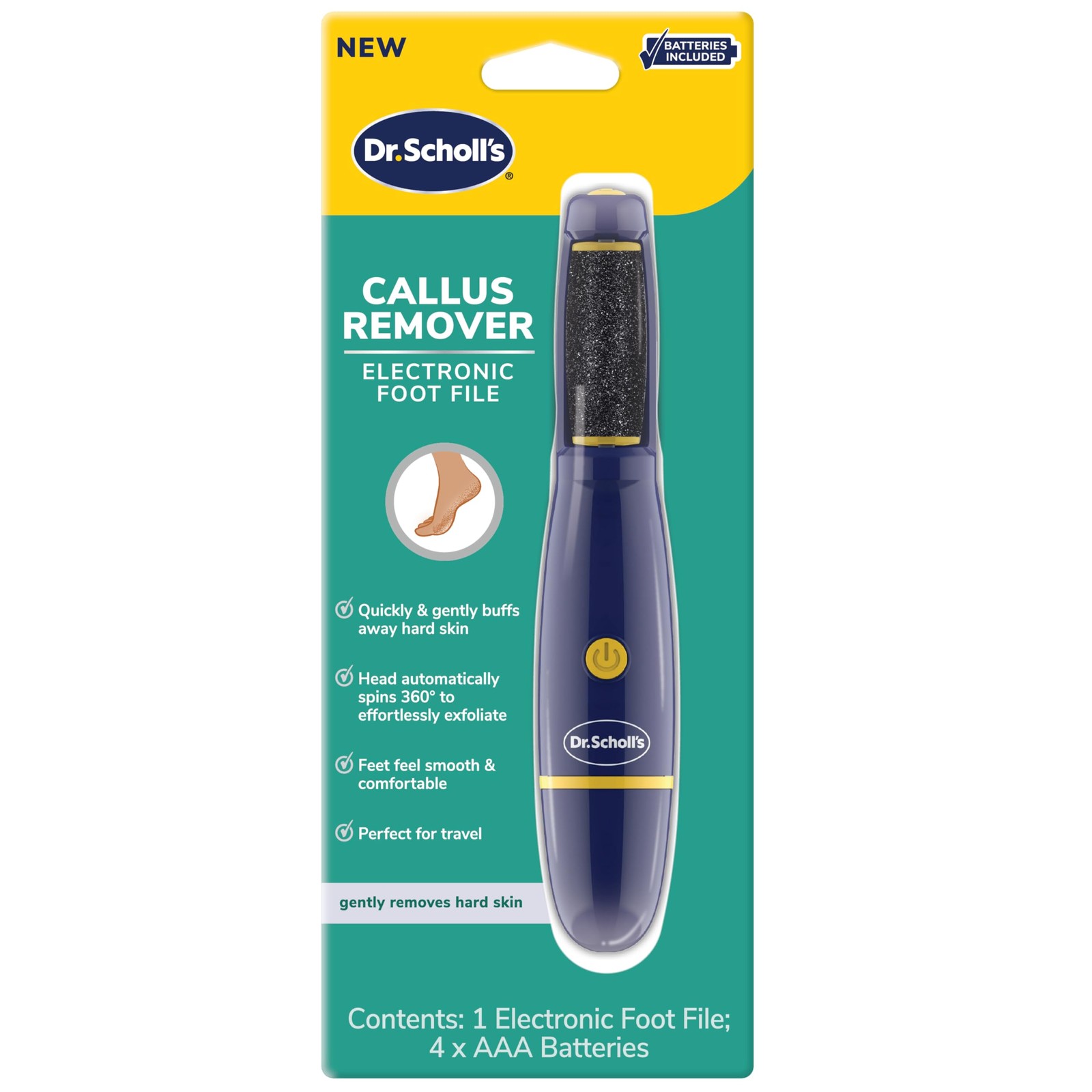 Dr. Scholl's Callus Remover Electronic Foot File, 1 Count (Pack of 1), Blue