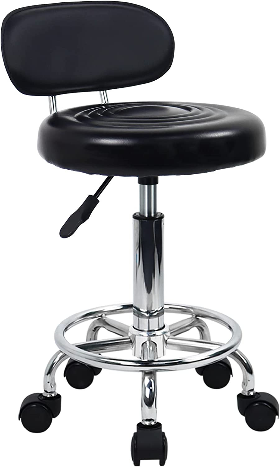 PU Leather Modern Rolling Stool with Low Back Height Adjustable Work Salon Draft
