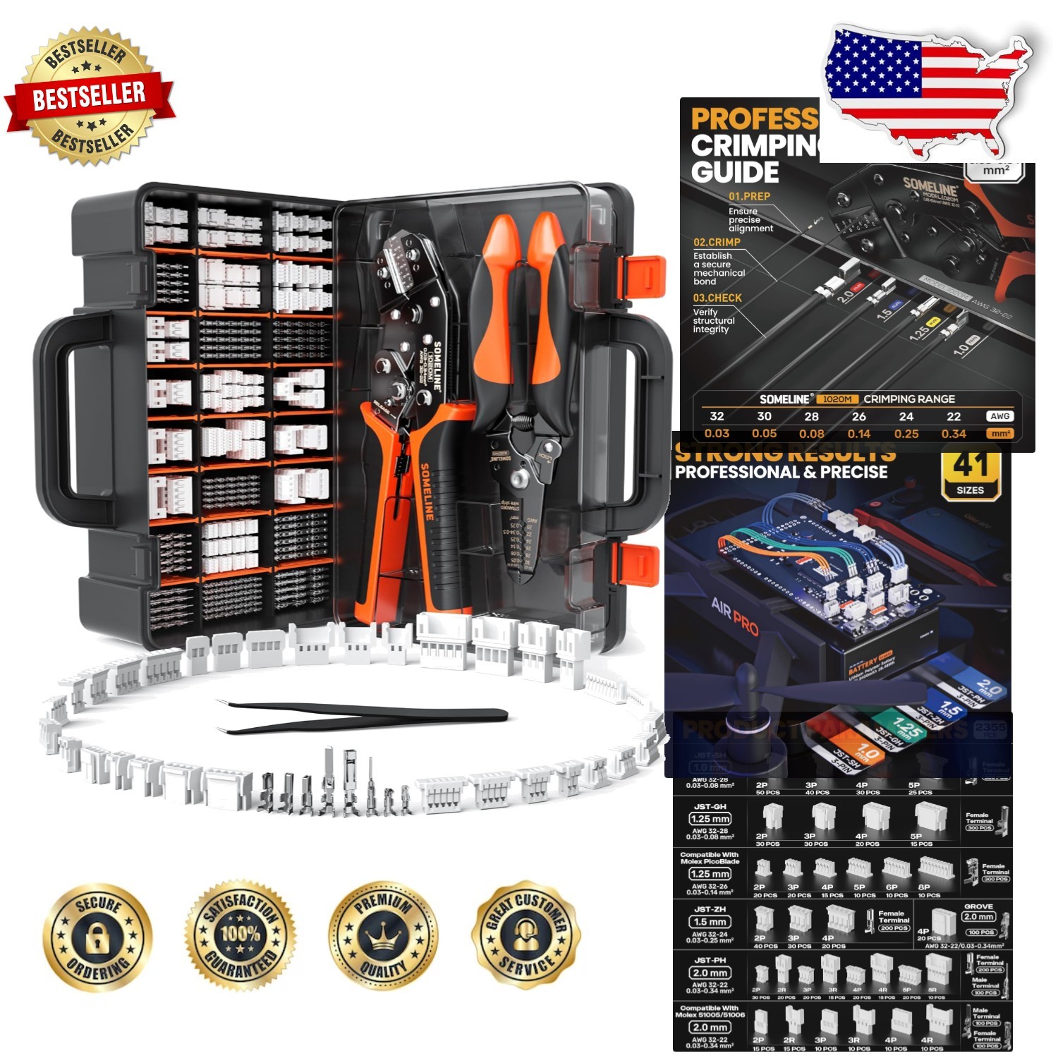 Advanced Micro Connector Crimper Set: 41 JST/Molex Types, 32-22AWG, Portable Kit