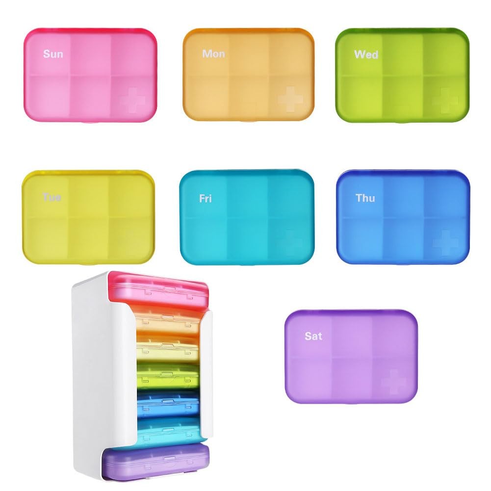 7 Piece Set Pill Organizer 6 Times a Day, Weekly Pill Case, Pill Organizer wi...