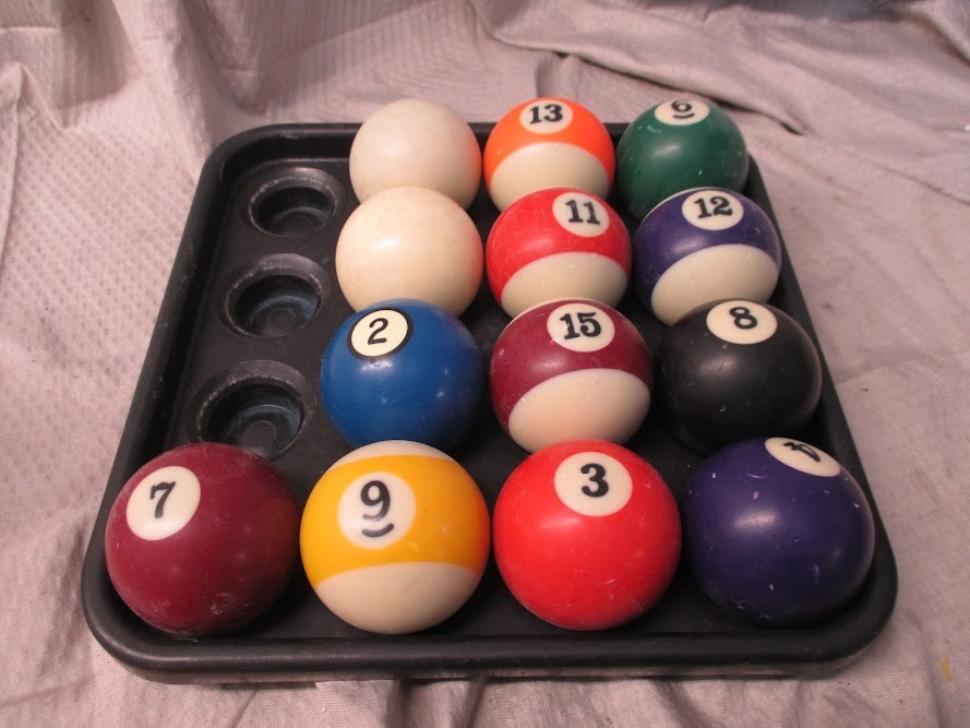 Lot of 11 Vintage Billiard Numbered Pool Table Balls and 2 Cue Balls