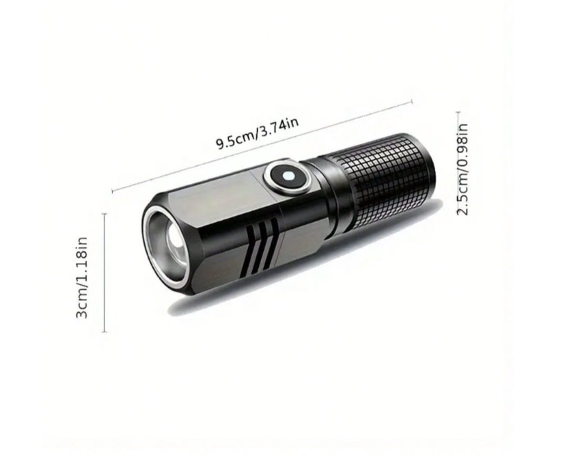 1pc Mini LED Flashlight: XHP70 Rechargeable Torch w/ Built-in Battery - NEW