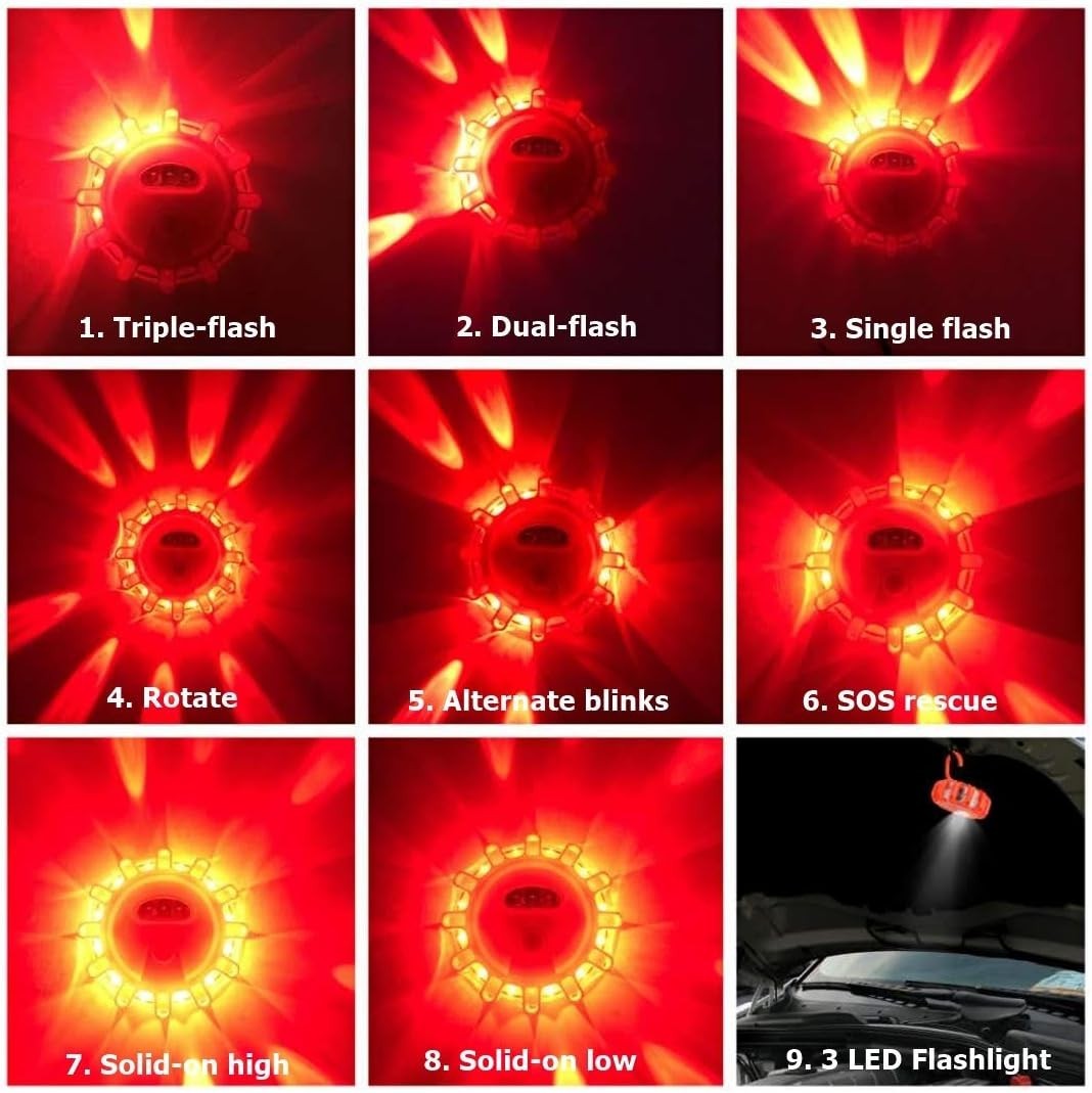 3Pack LED Road Flares USB Rechargeable Emergency Warning Beacon Magnetic Base