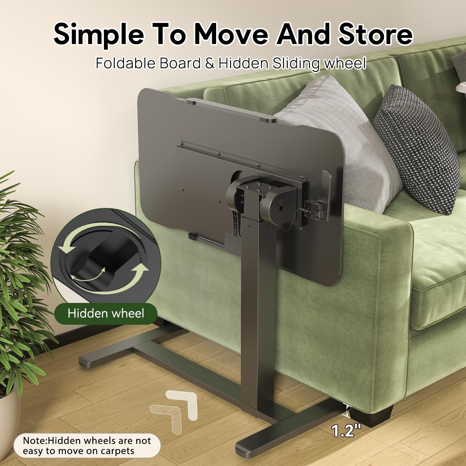 Rolling Laptop Desk, Mobile Standing Desk Height Adjustable, 180° Tiltable
