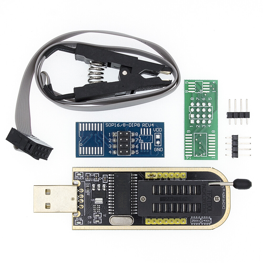 CH341A BIOS USB Programmer Flasher Writer 24 25 Series EEPROM SOP Clip Adapter