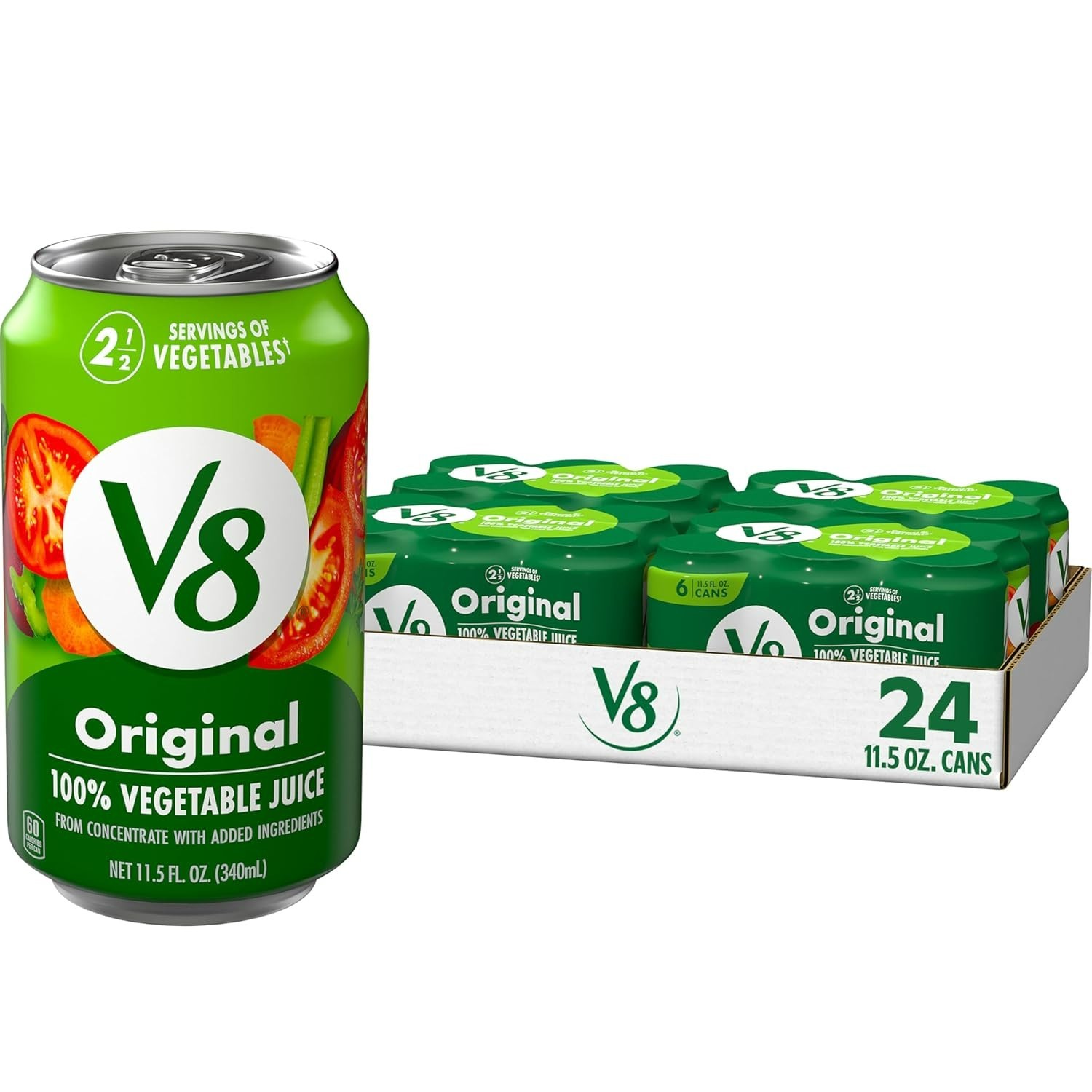 24 Single-Serve Vegetable Juice Cans, 100% Juice – No Added Sugars