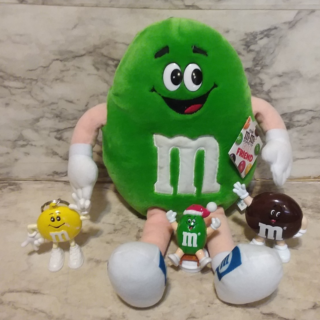 Vntg M&M's Candy Lot- 1987 Large Plush w/ Tag, Key Chain, Ornament, Dispenser