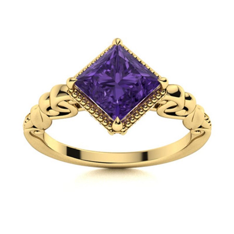 Sterling Silver February Amethyst Stone Boho Solitaire Promise Trendy Ring