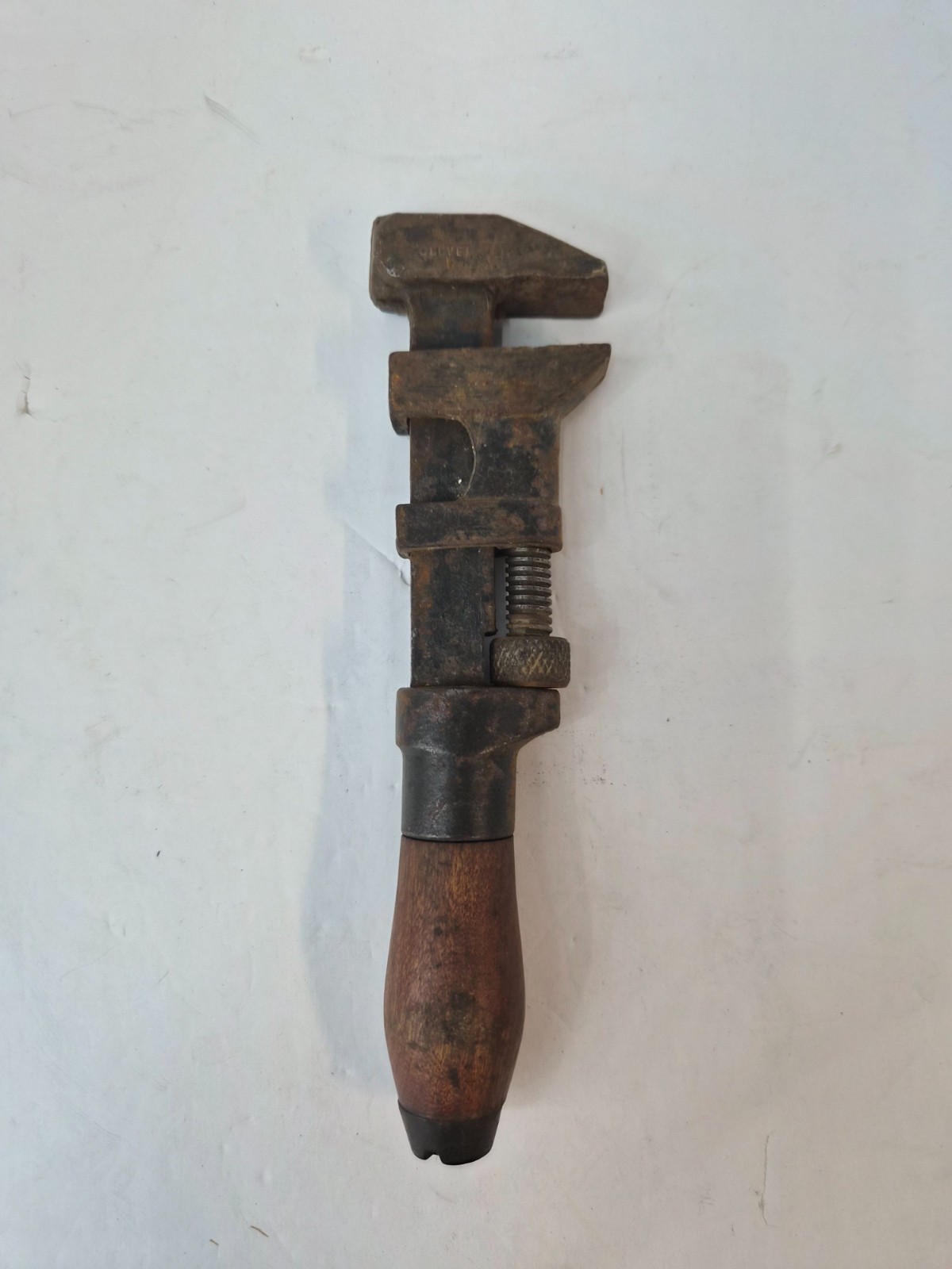 Vintage 8” Adjustable Wrench With Wooden Handle Unbranded