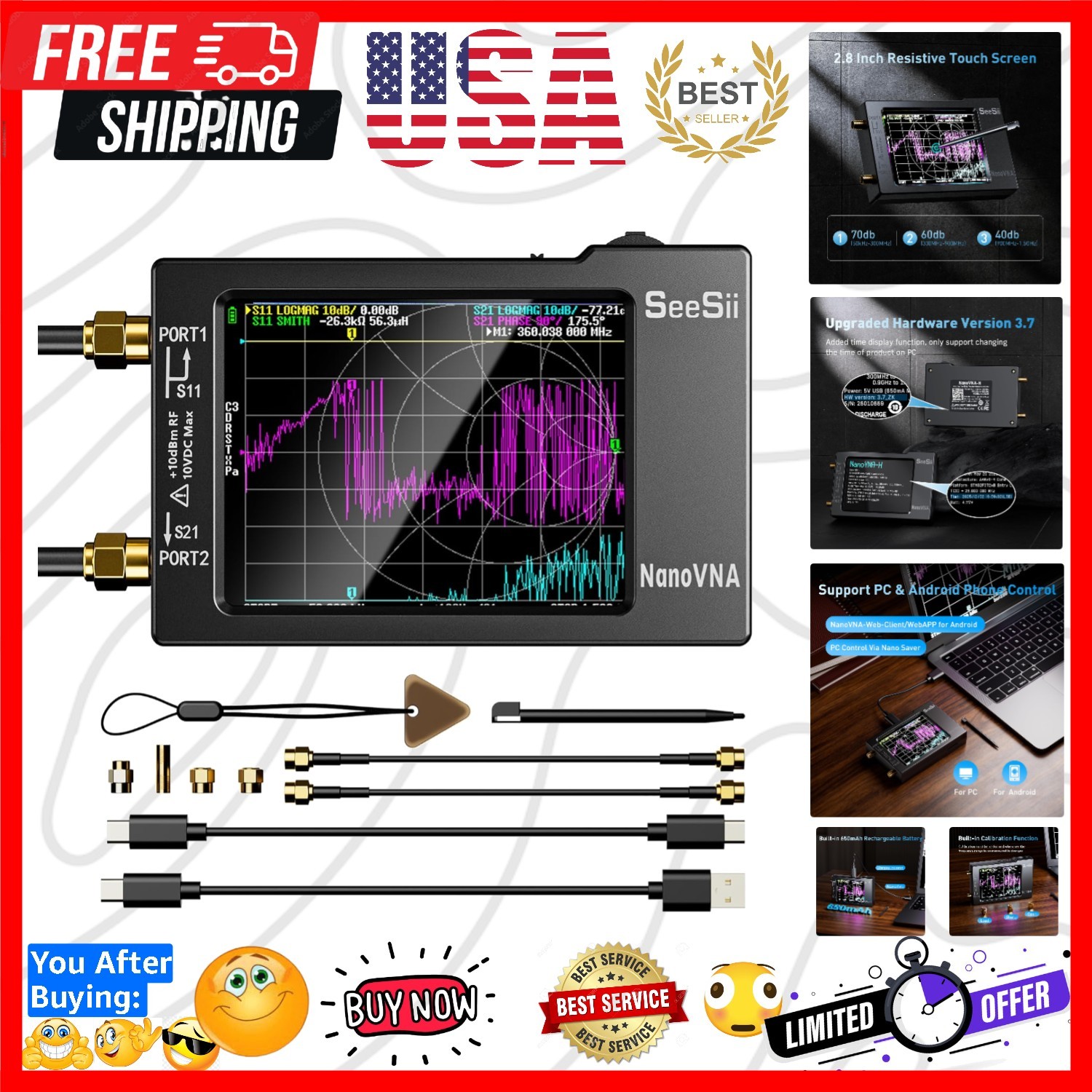 Vector Network Analyzer,Upgraded HW3.7 9KHz-1.5GHz MF HF VHF UHF Antenna Anal...