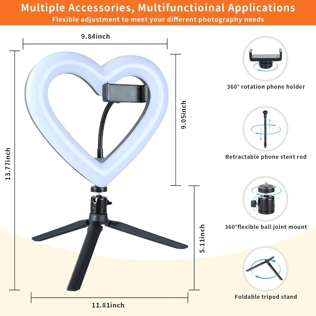 Ring Light LED Multi-Color Heart Shape
