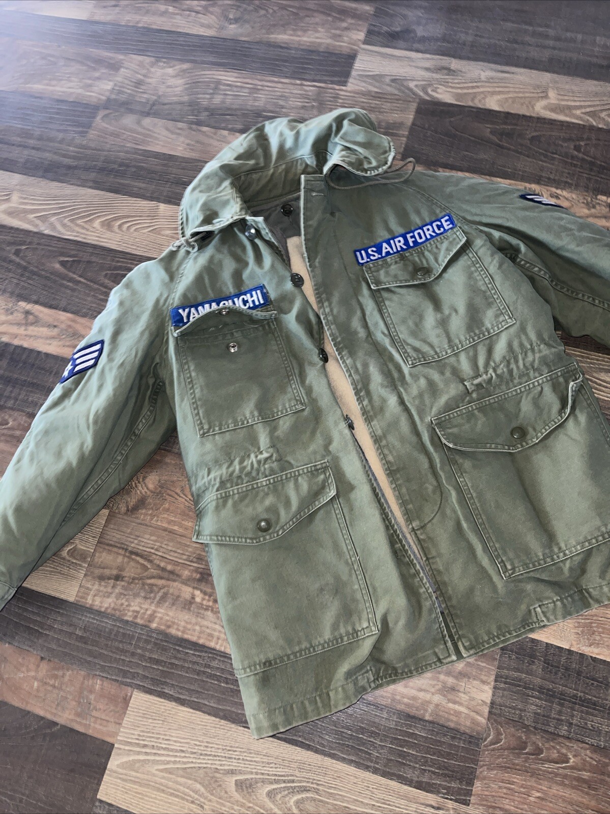 Military Field Jacket US Air Force Vintage Green Hooded Size XS Short Lined Read