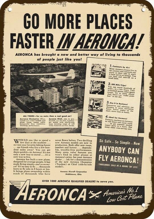 1946 AERONCA Champion Airplane Vintage-Look-Edge DECORATIVE REPLICA METAL SIGN