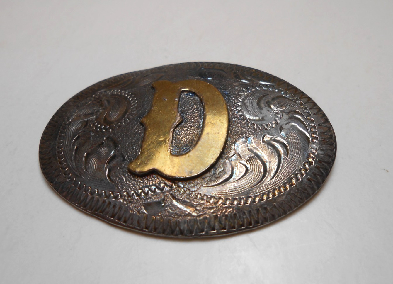Vtg Western Style Horse Conchos Mexico Silver Overlay 4 Conchos Letter "D"