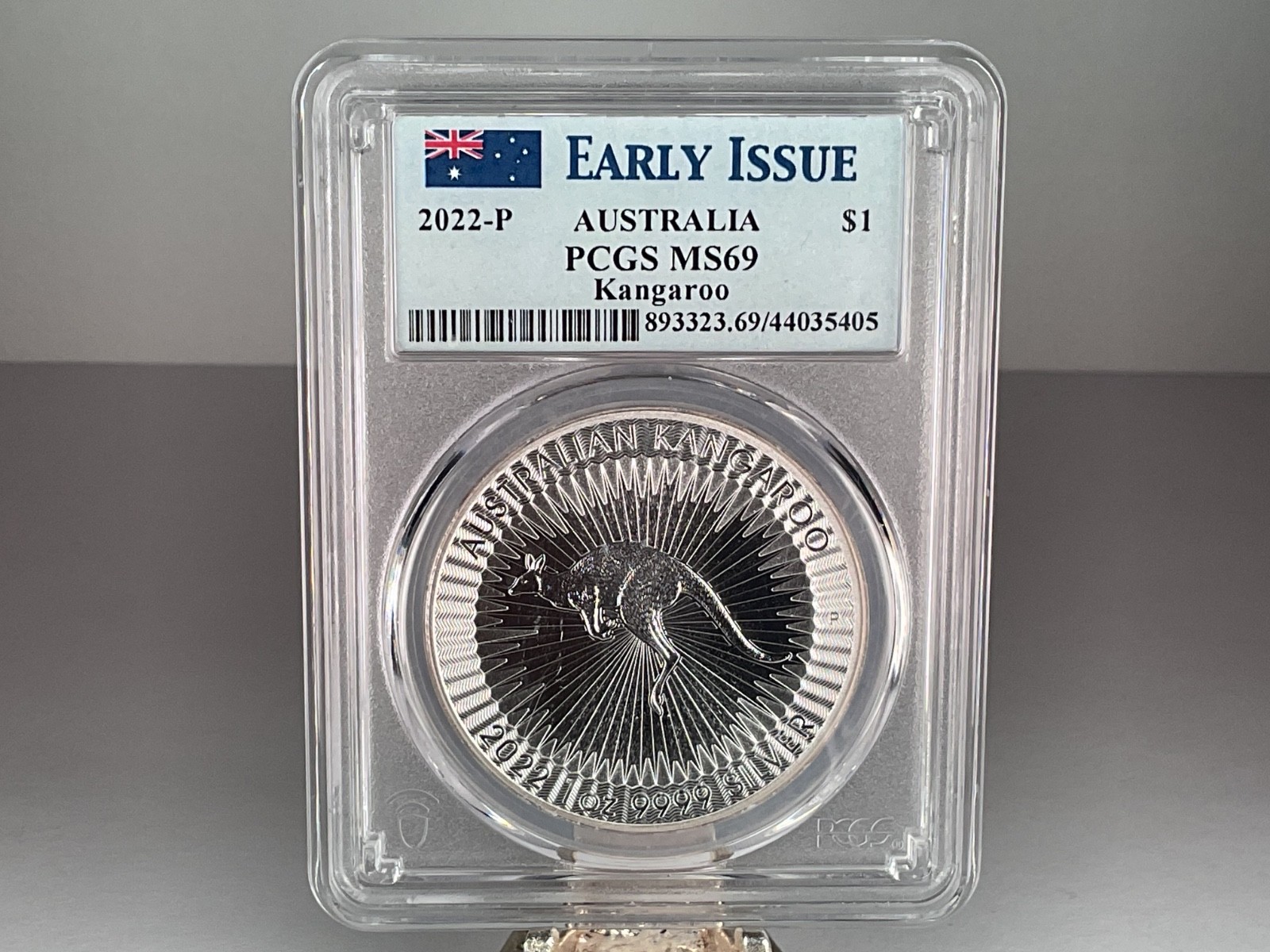 2022 P Australia $1 1 oz Silver Coin Kangaroo PCGS MS69 Flag Label