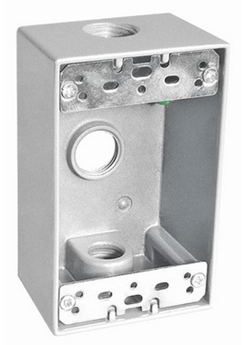 (20 pc) Weatherproof 1-Gang FS Box w/ Three 1/2" Holes GRAY Metal Outdoor