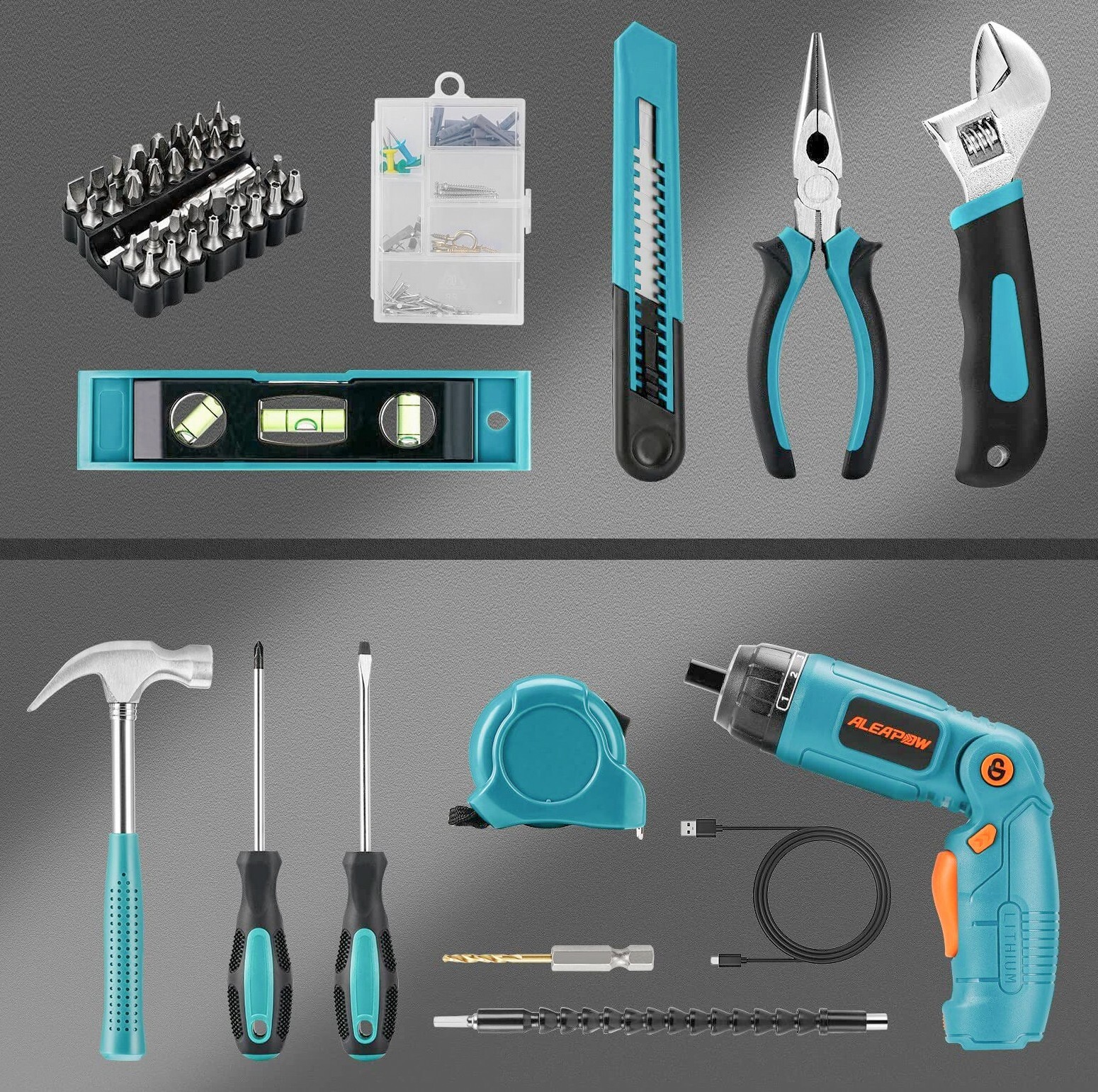 ALEAPOW 124PCS 4V Cordless Screwdriver Tool Kit Set