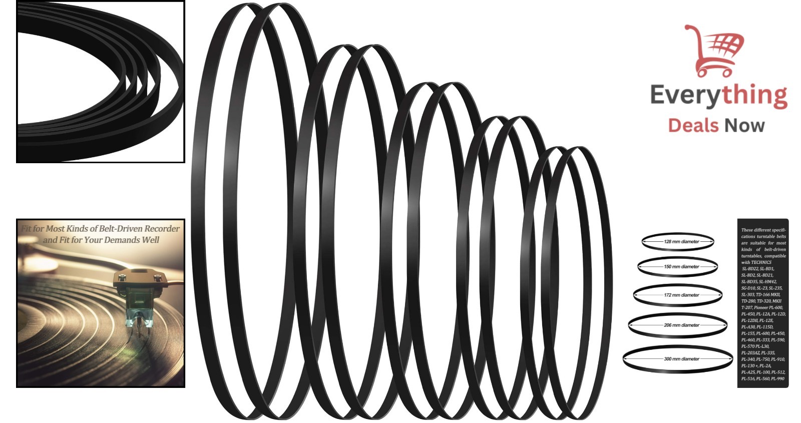 Turntable Belts 10-Pack - 5 Dimensions for Enhanced Sound Quality & Longevity