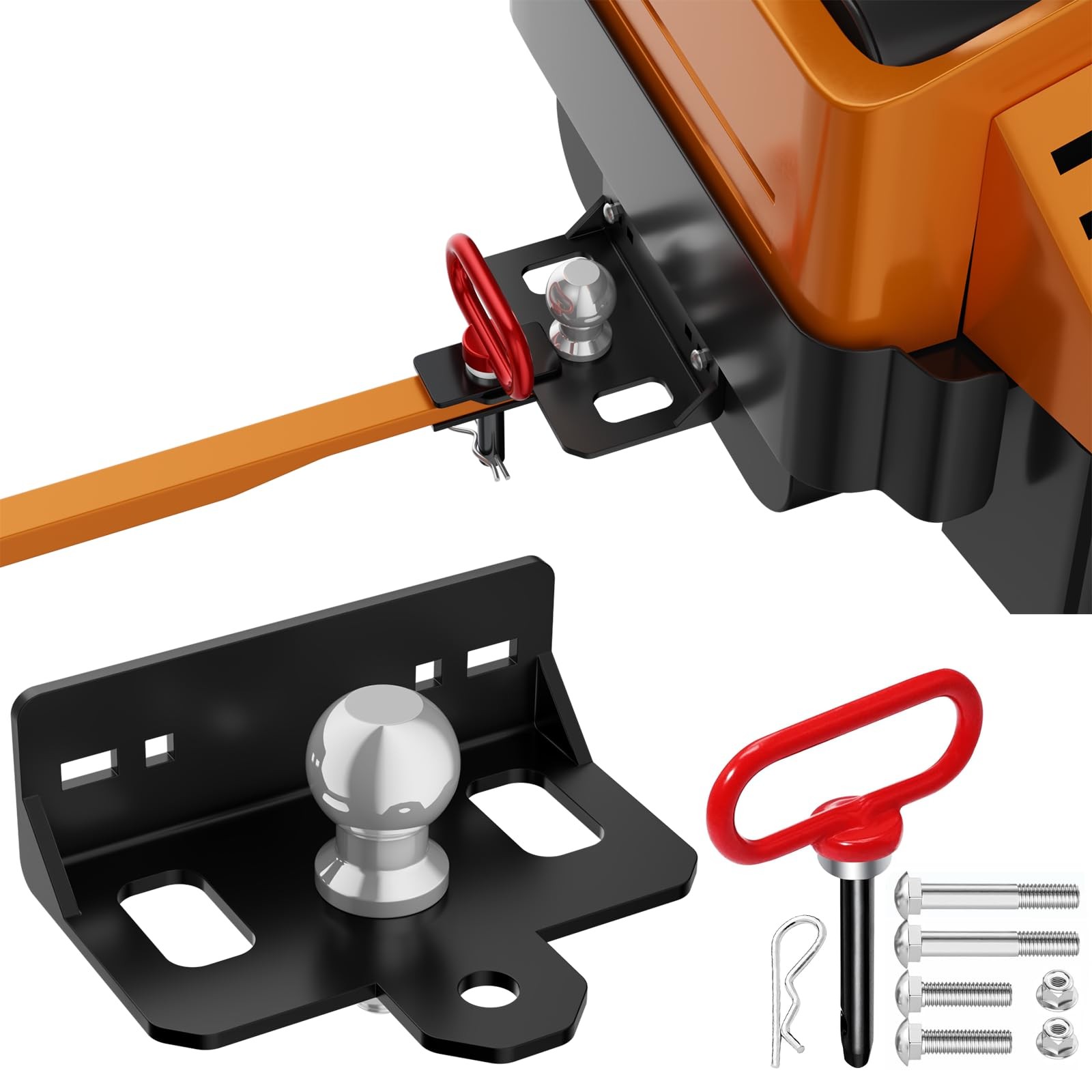 Upgraded Zero Turn Lawn Mower Hitch with 2" Ball, Black & Red