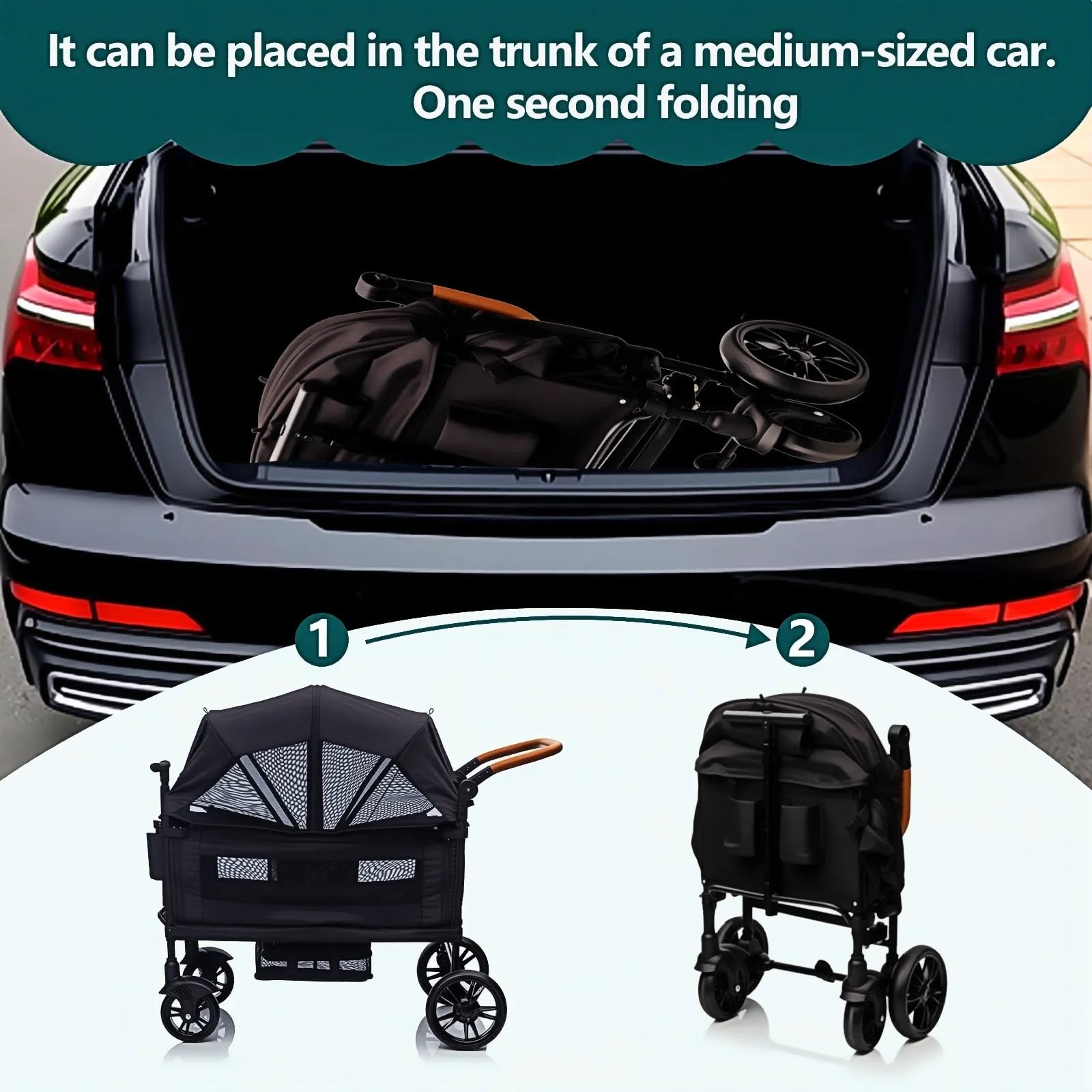 Luxury Wagon Stroller for 2 Kids & Cargo-Lightweight Foldable Travel Push Pul...