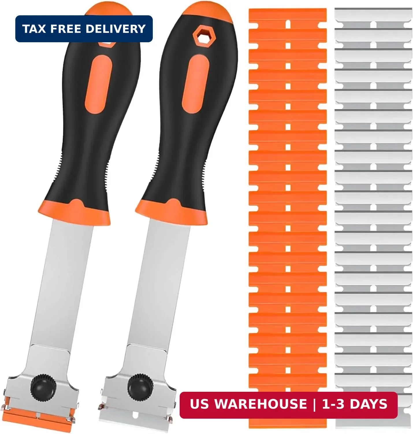 2 Pack Razor Blade Scraper Tool with 20 Metal & 20 Plastic Razor Blades, Multi-P