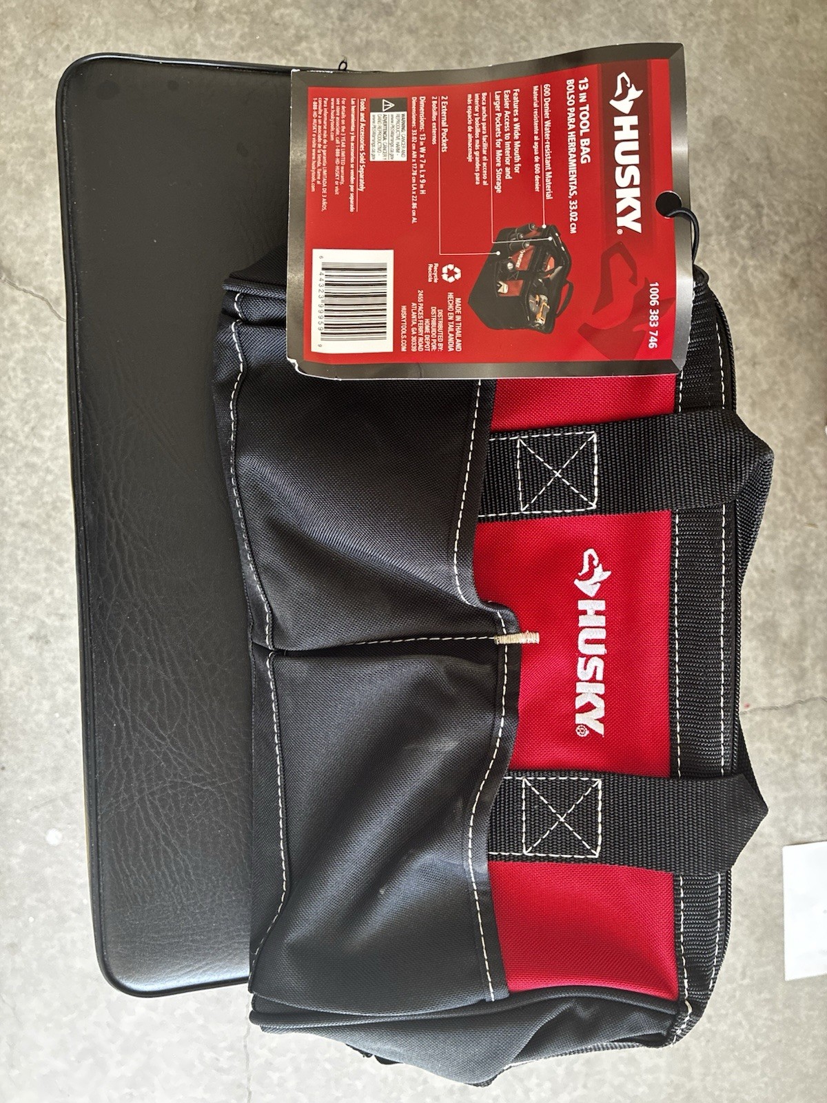 Husky 13 in Tool Bag Black/Red Polyester Zipper Closure with Handle