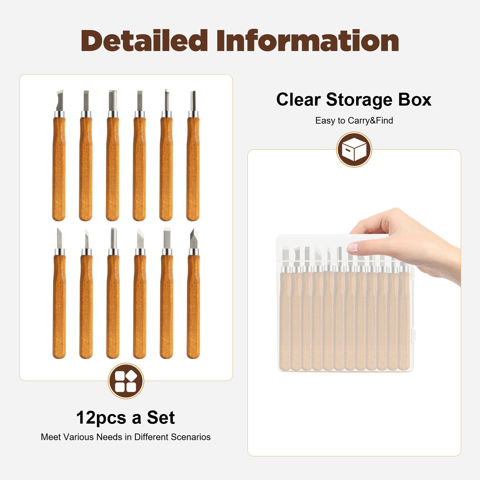 12Pcs Silver& Brown Carving Tools For Printmaking& Cork Carving W/ Storage Box