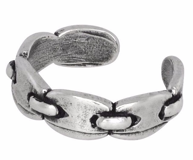 Sterling Silver .925 Link Toe Ring, Adjustable Size, Oxidized | Made In USA