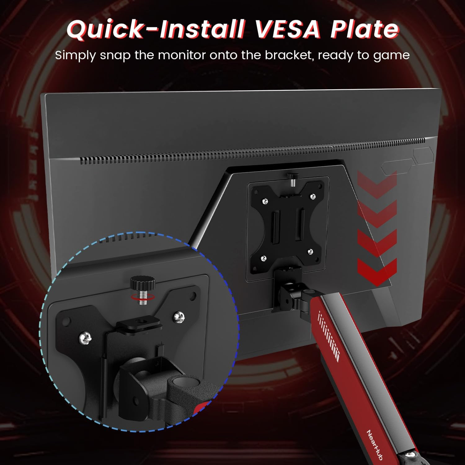 Red Dual Monitor Mount for 13-32" Screens, 360° Rotation, VESA Compatible