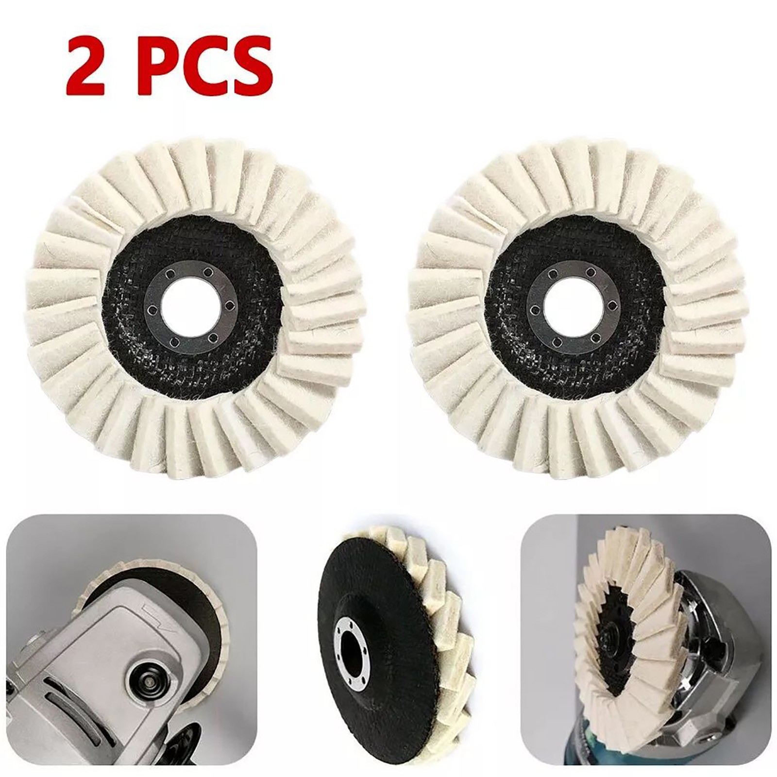 2Pcs Wool Polishing Wheel Buffing Pads Flap Disc For Metal Wood Angle Grinder