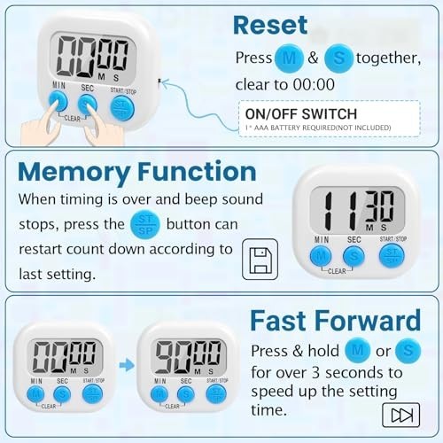 12 Pack Magnetic Digital Timers - Loud Alarm Countdown Timers for Cooking, Class