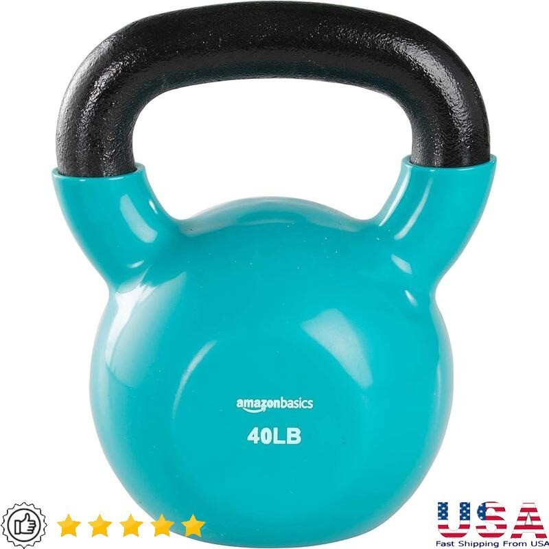 40lb Kettlebell Solid Cast Iron Vinyl Coating Strength Training Fitness Exercise