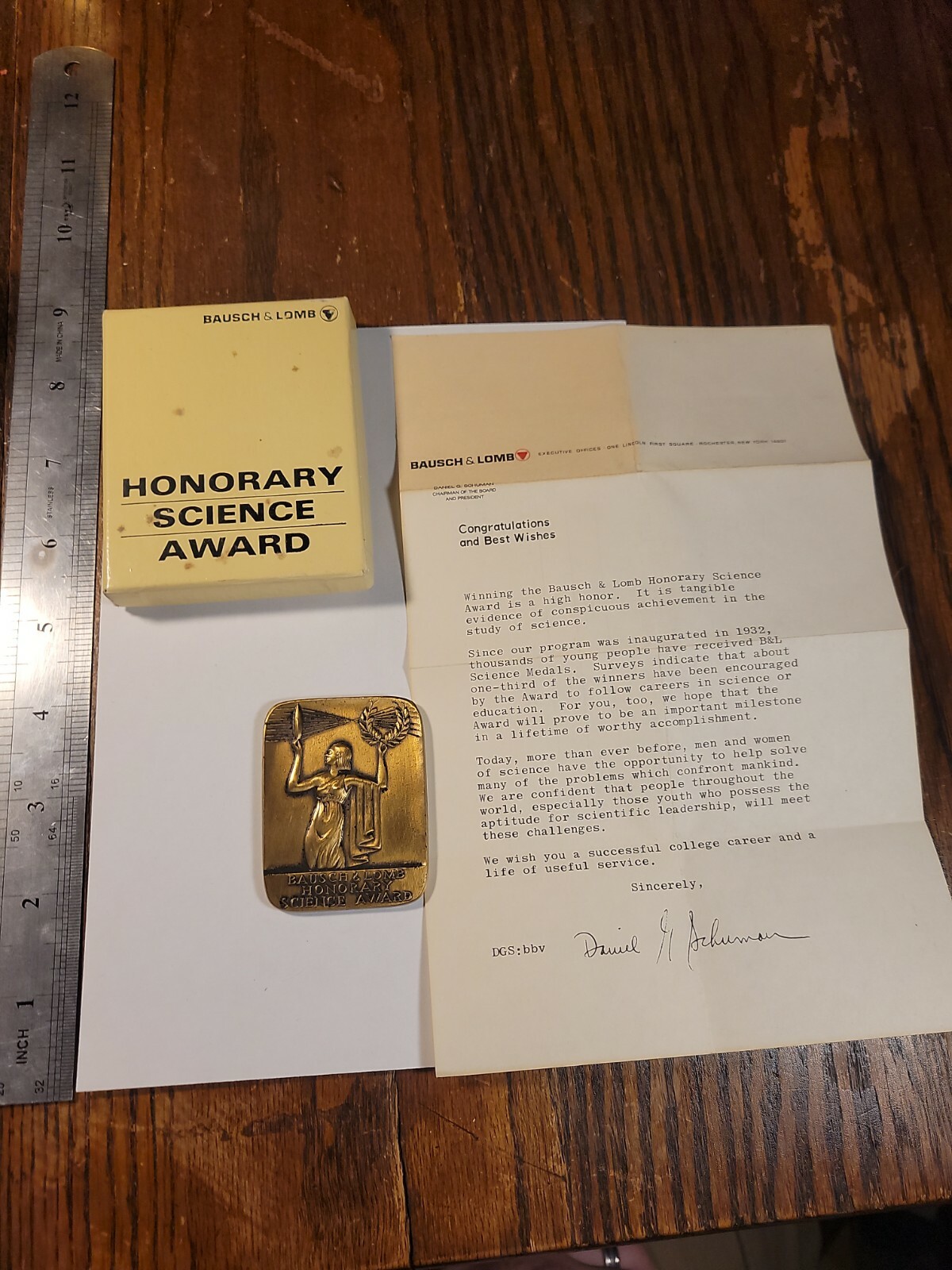 BAUSCH & LOMB HONORARY SCIENCE AWARD With Original Box And Letter