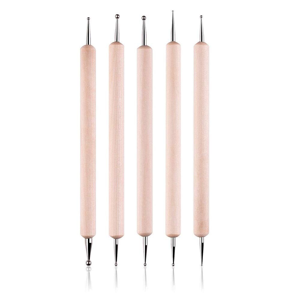 Comiart 5pcs Wooden Ball Styluses Tool Set For Embossing Pattern Clay Sculpting