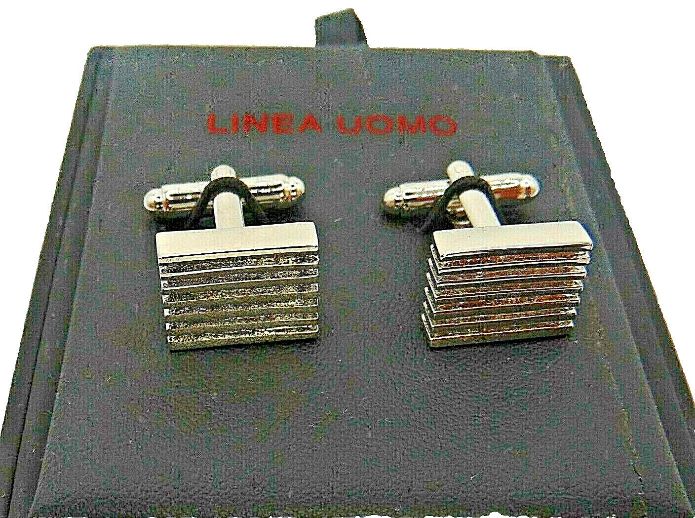 Cufflinks Men's Silver Square Ribbed Design French Cuff Linea Uomo