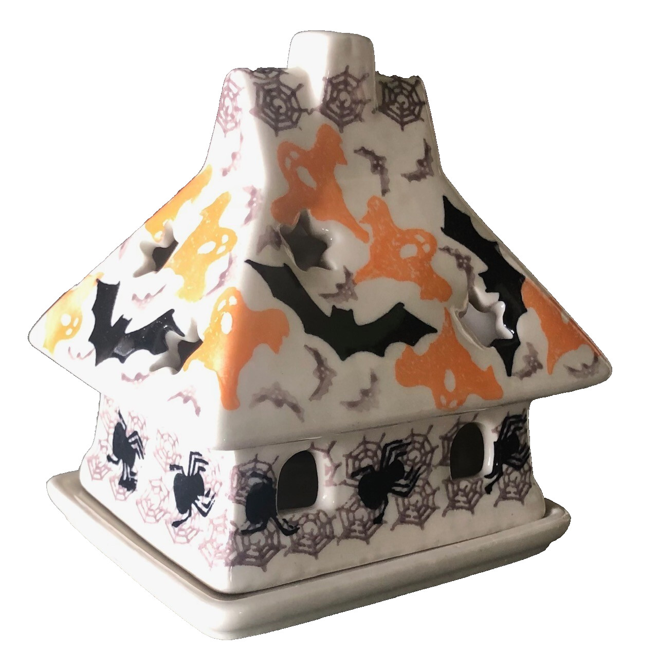 Polish Pottery Black Goth House Lantern Spiders Bats Gothic Decor